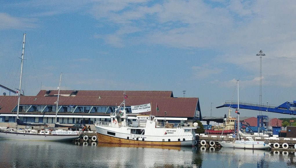 3 Freedom Flotilla vessels in a Swedish port